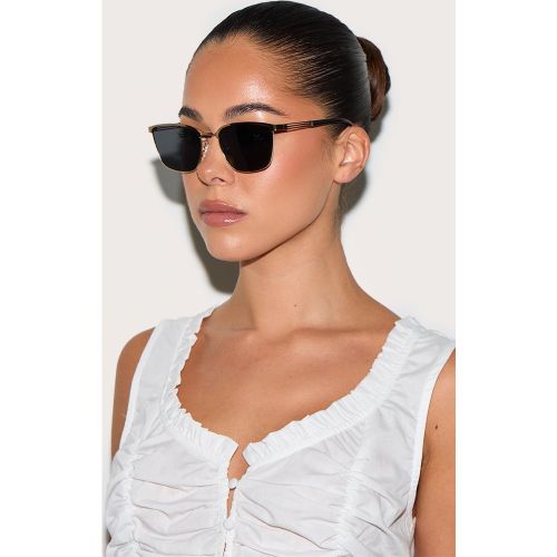 Lunettes de soleil carrées à barre et monture en métal - PrettyLittleThing - Modalova