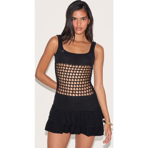 Robe en maille style crochet doublée à ourlet volanté - PrettyLittleThing - Modalova