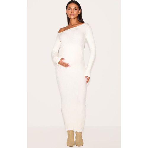 Maternité Robe longue de grossesse en maille tricot côtelée asymétrique à manches longues - PrettyLittleThing - Modalova
