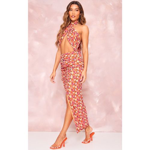 Robe longue dos nu découpée à imprimé fleuri et bretelles croisées - PrettyLittleThing - Modalova