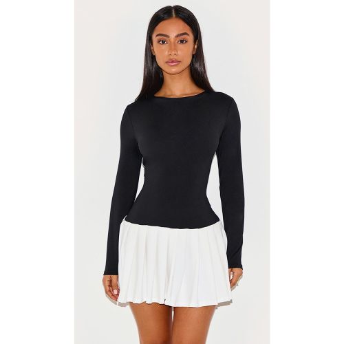 Petite Mini robe moulante plissée contrastée à manches longues - PrettyLittleThing - Modalova