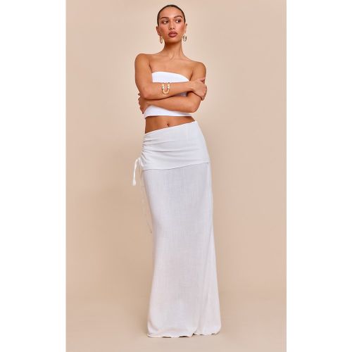 Jupe longue en effet lin à taille froncée - PrettyLittleThing - Modalova
