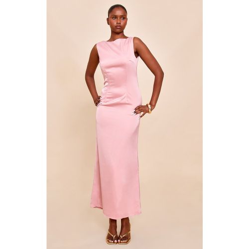 Blush demoiselle d'honneur matière satinée col bateau mi-longue robe - PrettyLittleThing - Modalova