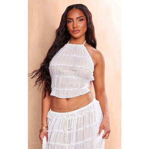 Top en mousseline de soie blanche froncé à dos nu et volants - PrettyLittleThing - Modalova