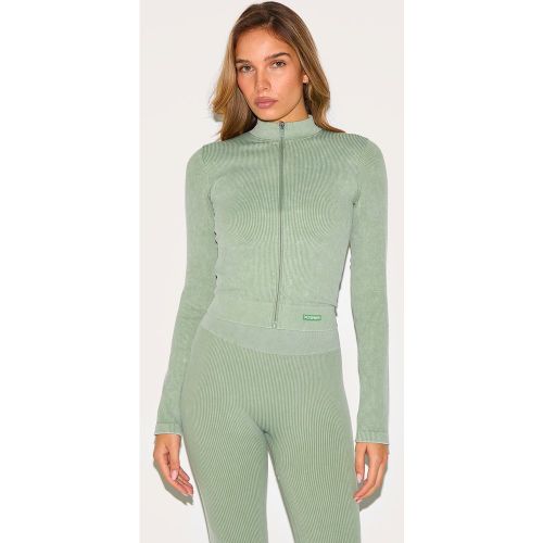 Veste de sport courte côtelée délavé javelisé sans coutures à zip - PrettyLittleThing - Modalova