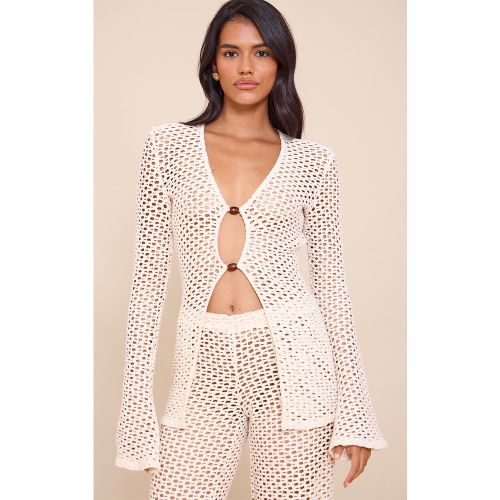 Top de plage en maille style crochet à manches longues et perles - PrettyLittleThing - Modalova