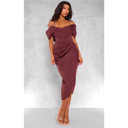 Robe mi-longue drapée à corset bardot - PrettyLittleThing - Modalova