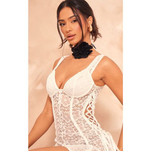 Petite Mini-robe ajustée blanche stretch en dentelle - PrettyLittleThing - Modalova