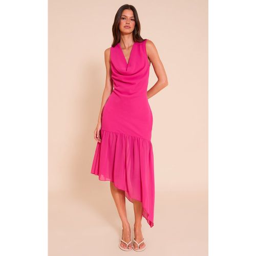 Fuschia Mousseline de soie Drape Detail Asymmetric Mi-longue Dress - PrettyLittleThing - Modalova