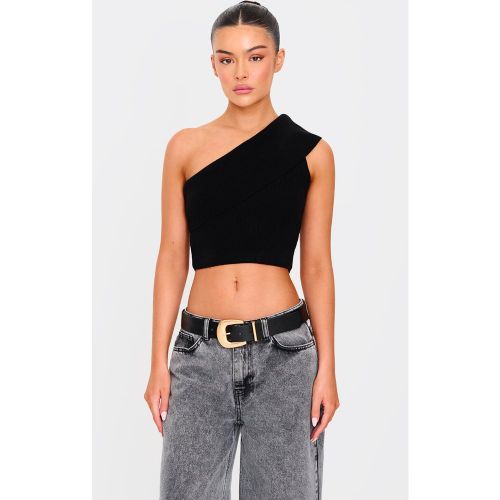Crop top en maille tricot côtelée douce à épaule unique repliée - PrettyLittleThing - Modalova