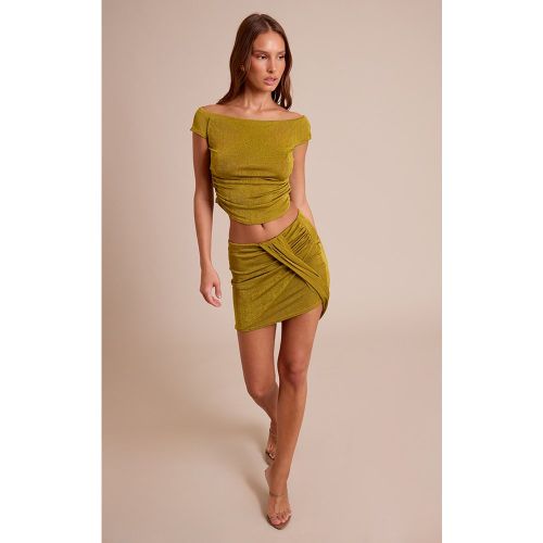 Mini-jupe texturée à détail drapé et partie superposée | Taille 38 - PrettyLittleThing - Modalova