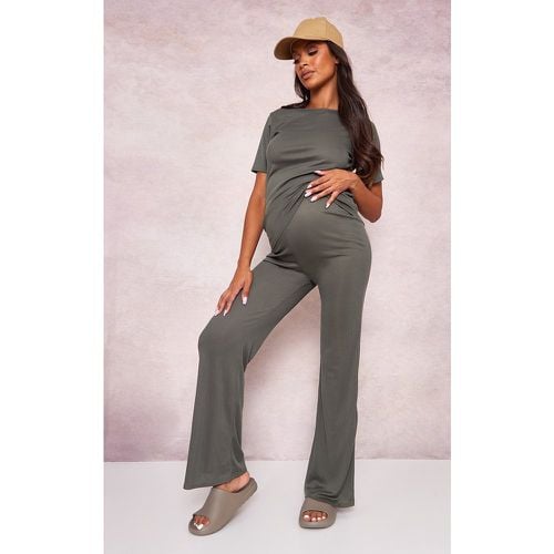 Maternité Pantalon de grossesse large flare en maille tricot gaufrée - PrettyLittleThing - Modalova
