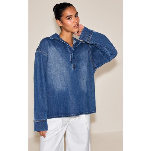 Chemise style rugby oversize en jean à manches longues | Taille 38 - PrettyLittleThing - Modalova