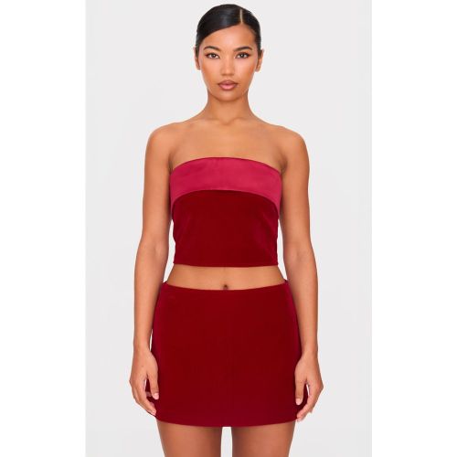 Top long en velours à détail satiné replié | Taille 38 - PrettyLittleThing - Modalova