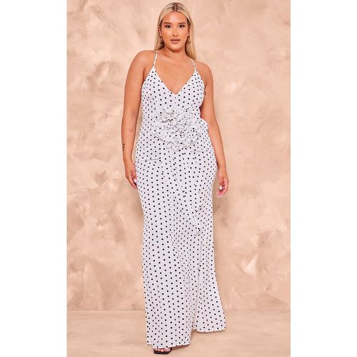 Plus Robe longue satinée blanche à pois et détail rose devant - PrettyLittleThing - Modalova