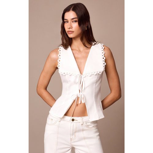 Blouse blanche nouée à bordure en dentelle - PrettyLittleThing - Modalova