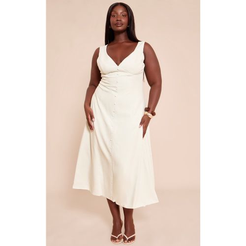 Plus Robe mi-longue de tailleur tissée à décolleté et boutons - PrettyLittleThing - Modalova