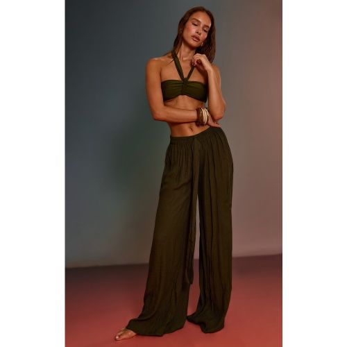 Pantalon de plage palazzo en effet lin tissé texturé - PrettyLittleThing - Modalova
