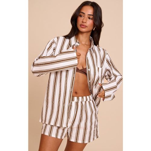 Petite Chemise oversize en effet lin à rayures et manches longues - PrettyLittleThing - Modalova