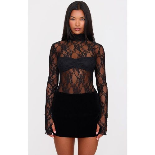 Body en dentelle à col montant et manches longues | Taille 38 - PrettyLittleThing - Modalova