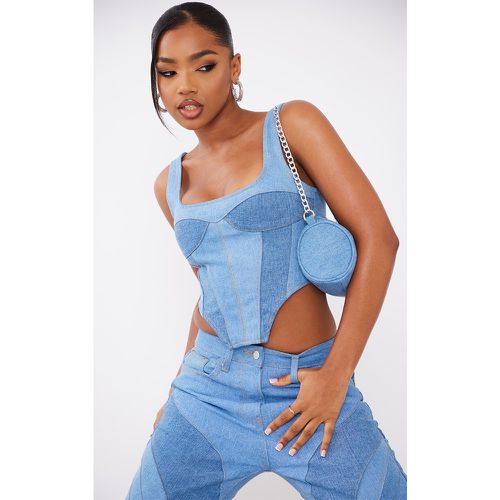 Top corset en jean bleu clair délavé détail coutures - PrettyLittleThing - Modalova