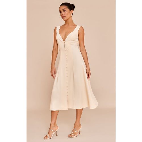 Petite Robe mi-longue crème au beurre à décolleté et boutons - PrettyLittleThing - Modalova