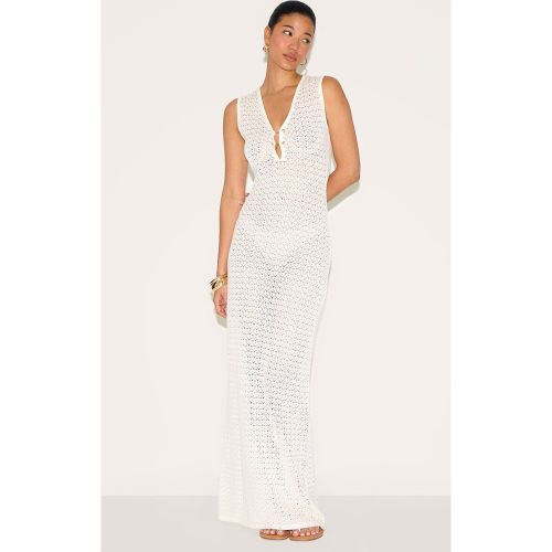 Robe longue en maille style croshet blanche à empiècements - PrettyLittleThing - Modalova