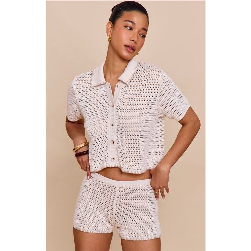 Top polo en maille style crochet à coutures contrastantes - PrettyLittleThing - Modalova