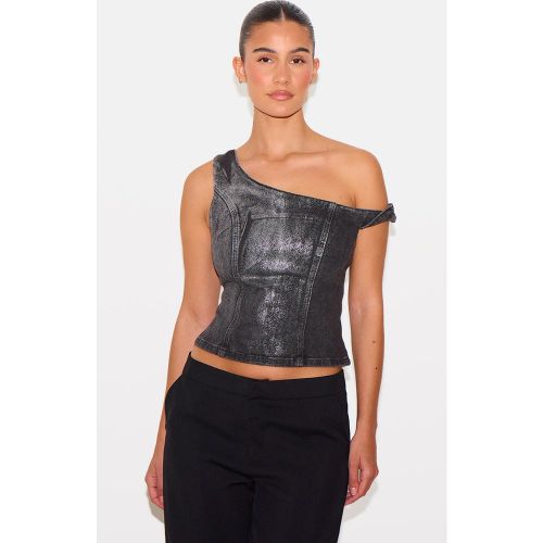 Top en jean argenté métallisé effet aluminium à épaule unique | Taille 38 - PrettyLittleThing - Modalova