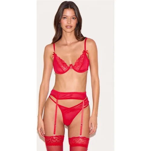 Ensemble de lingerie 3 pièces en dentelle à détail en mesh - PrettyLittleThing - Modalova