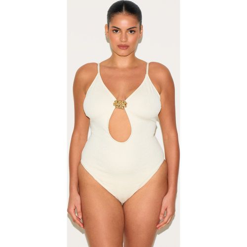 Plus Maillot de bain texturé à décolleté et empiècement fleur - PrettyLittleThing - Modalova