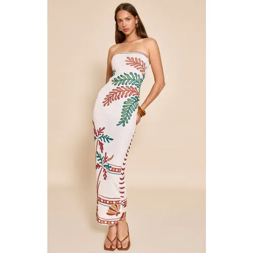 Robe bustier longue texturée fleurie - PrettyLittleThing - Modalova