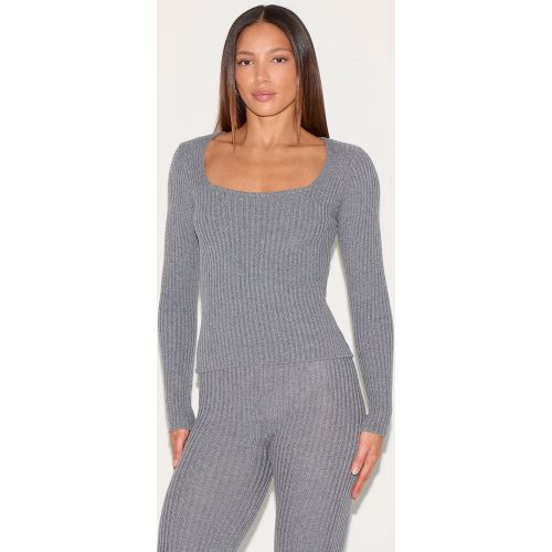 Tall Top en maille tricot côtelée à col carré et manches longues - PrettyLittleThing - Modalova