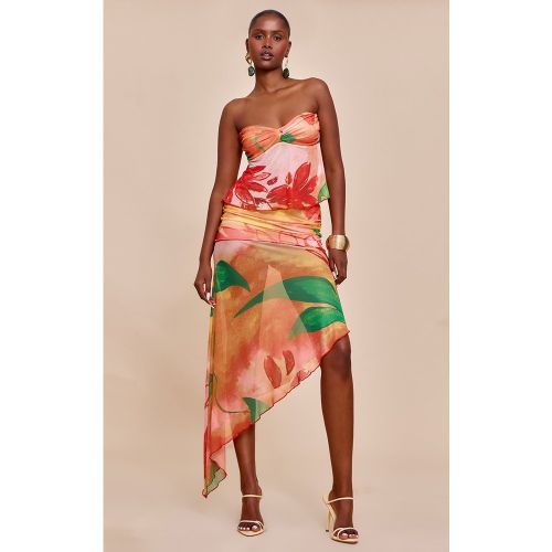 Jupe mi-longue asymétrique en mesh imprimé - PrettyLittleThing - Modalova