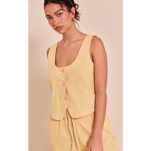 Gilet de tailleur ajusté en effet lin à col rond | Taille 38 - PrettyLittleThing - Modalova