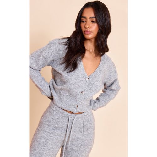 Petite Cardigan en maille tricot chiné à col en V et boutons | Taille Medium - PrettyLittleThing - Modalova