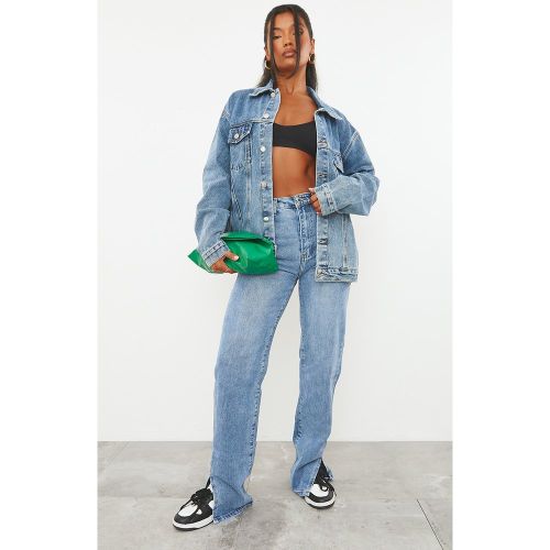 Jean droit bleu moyennement délavé à ourlet fendu | Taille 38 - PrettyLittleThing - Modalova