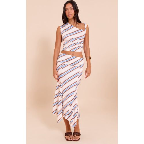 Jupe mi-longue froncée à rayures et détail replié - PrettyLittleThing - Modalova