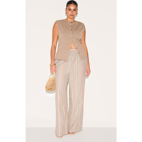 Plus Pantalon en effet lin à rayures et cordons ajustables - PrettyLittleThing - Modalova