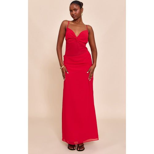 Robe longue en mousseline de soie à buste torsadé et partie en mesh - PrettyLittleThing - Modalova