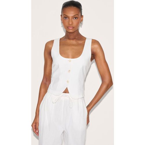 Gilet de tailleur ajusté en effet lin à col rond - PrettyLittleThing - Modalova