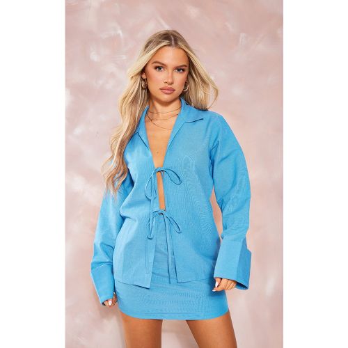 Chemise en effet lin bleue doublement nouée devant - PrettyLittleThing - Modalova