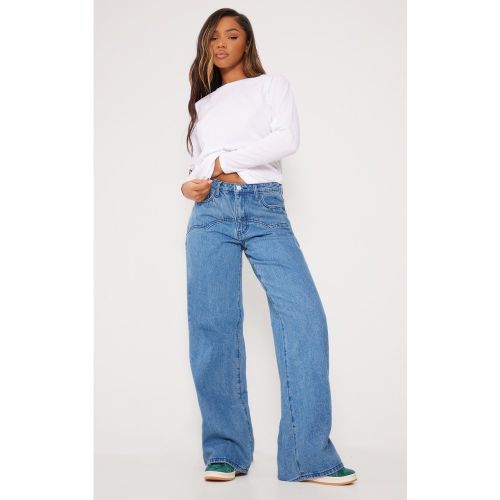 Jean large bleu indigo délavé à détail western - PrettyLittleThing - Modalova