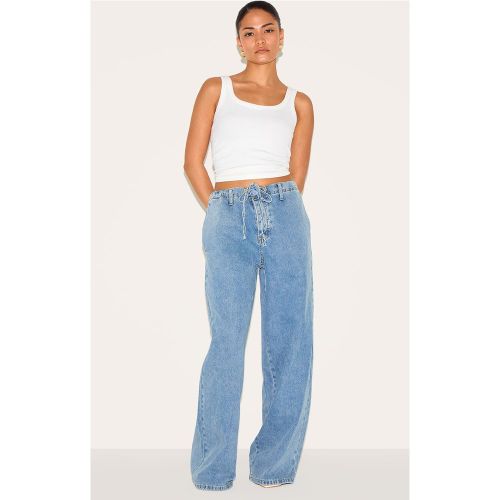 Jean Évasé Petite en Denim Détendu à Cordon - PrettyLittleThing - Modalova