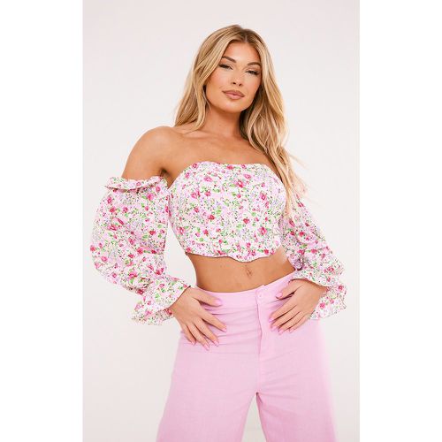 Crop top fleuri à col bardot et liserés structurants - PrettyLittleThing - Modalova