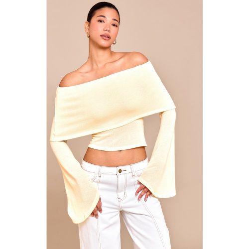 Top long texturé à col bardot replié et manches très évasées - PrettyLittleThing - Modalova