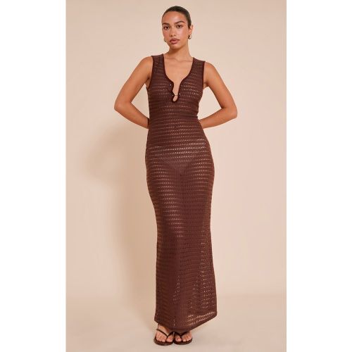 Robe longue en maille style crochet à empiècement - PrettyLittleThing - Modalova