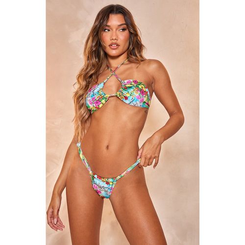 Bas de maillot de bain tanga noué à imprimé Amalfi contrastant - PrettyLittleThing - Modalova