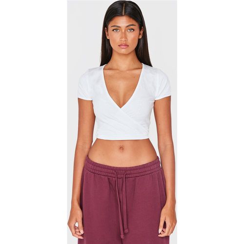 Crop top cache-coeur en maille pointelle blanche à détail contour - PrettyLittleThing - Modalova