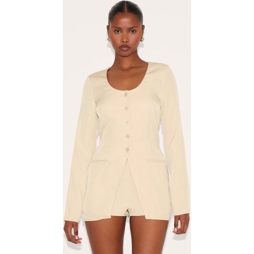 Combinaison courte citron ajustée à encolure arrondie boutonnée - PrettyLittleThing - Modalova